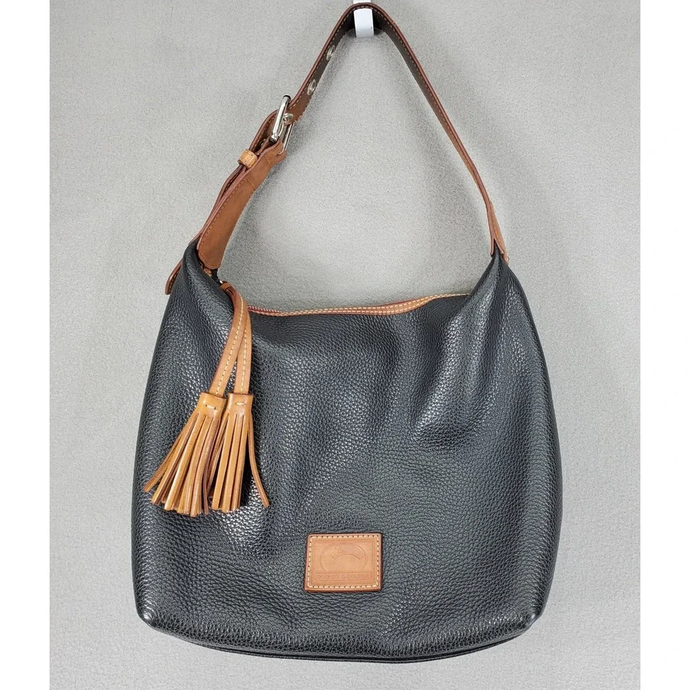 Dooney & Bourke Black Tan Pebbled Leather Patterson Paige Shoulder Hobo‎ Bag